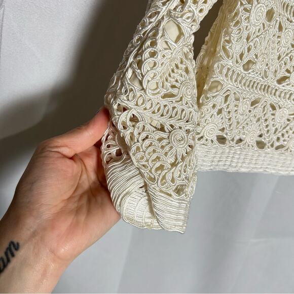 Adam Lippes Cream Open Lace Lined Cardigan Jacket Size 4 - Picture 3 of 6